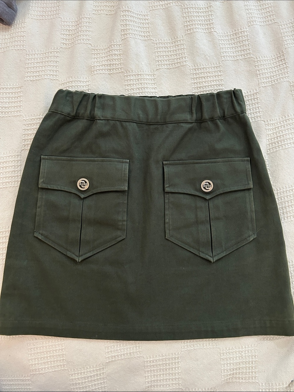 Maje Dark Green Mini Skirt with Front Flap Pockets size 36 ( small)